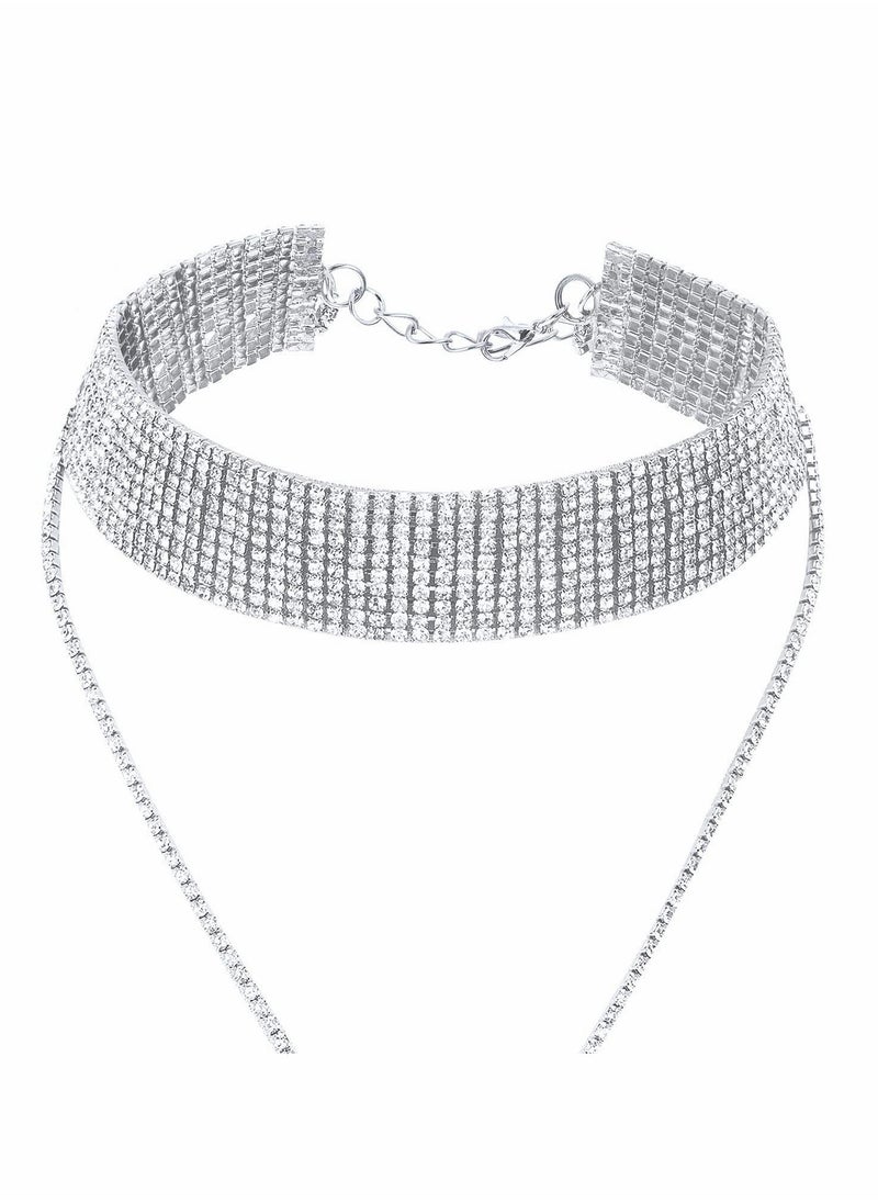 KASTWAVE - Choker Necklace for Women Girls, 2 Pcs Rhinestone Tassel Wide Collar Necklaces Chain - Image 1
