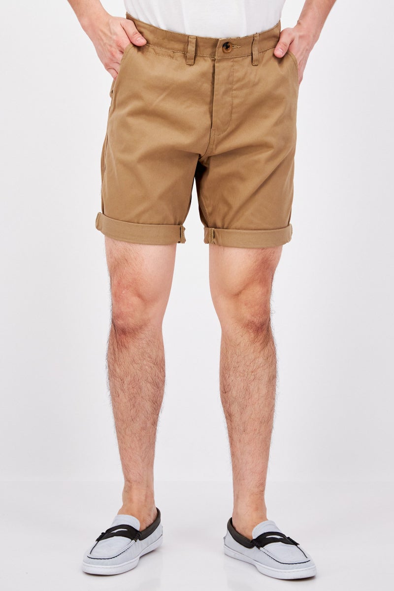 Threadbare Men Regular Fit Solid Basic Shorts, Tan - Image 1