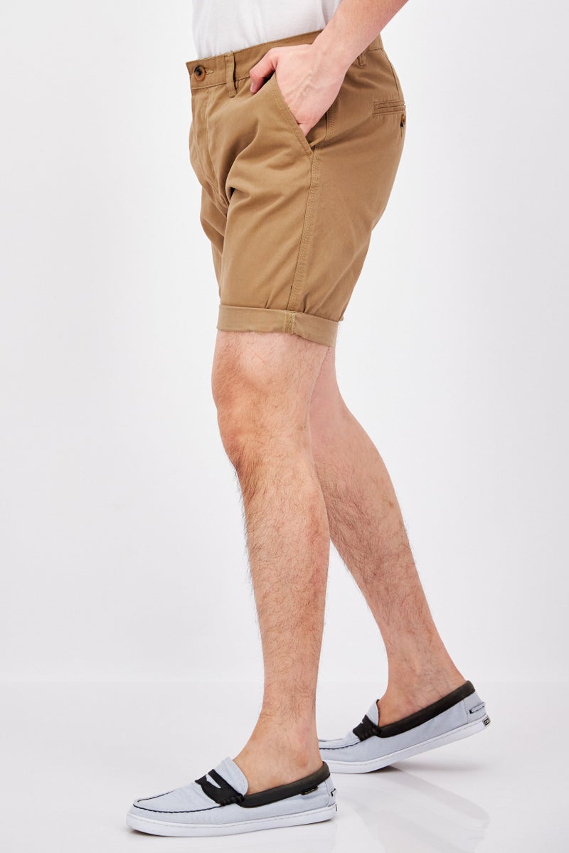 Threadbare Men Regular Fit Solid Basic Shorts, Tan - Image 3