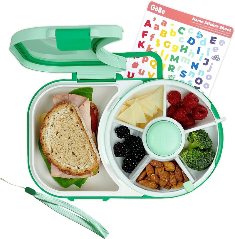 GOBE Kids Lunchbox with Detachable Snack Spinner, Bundle with Hand Strap & Sticker Sheet, Reusable Bento Style Lunch Container, 5 Small +1 Large Sandwich Compartment, BPA & PVC Free, Dishwasher Safe - Image 1