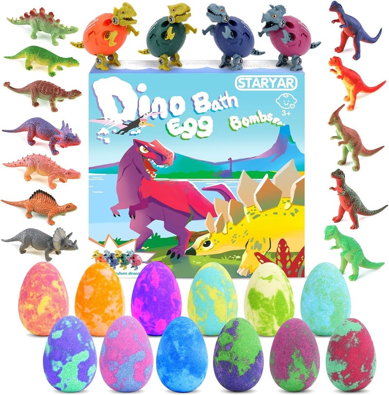 STARYAR Bath Bombs for Kids with Surprise Toys Inside  16 Pack Organic Dinosaur Eggs Bath Bombs Gift Set Dinosaur Toys for Boys Girls 3 4 5 6 7 8 9 Years Easter Gifts for Kids Easter Basket Stuffers 