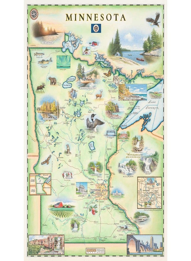 Xplorer Maps Minnesota Hand-Drawn Map - 24x18 Vintage-Style Lithographic Print - Made in USA - Image 1
