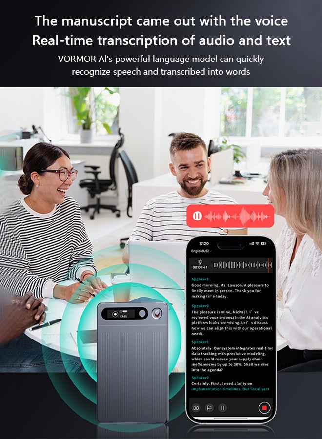 VORMOR AI Voice Recorder, Note Voice Recorder w/Case, App Control, AI Transcribe & Summarize, 64GB Portable Digital Recorder with 134 Languages Voice-to-Text, Audio Recorder for Lectures Meetings Calls - Image 5