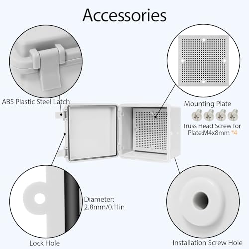 LMioEtool Junction Box, ABS Plastic IP65 Waterproof Dustproof Universal Electrical Enclosure Hinged Shell Outdoor and Indoor Usage Project Box, 5.9"x 5.9"x 3.5"(150x150x90mm), Grey - Image 5