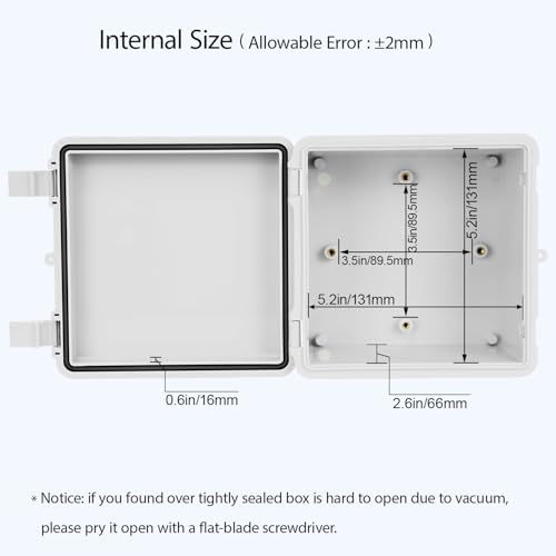 LMioEtool Junction Box, ABS Plastic IP65 Waterproof Dustproof Universal Electrical Enclosure Hinged Shell Outdoor and Indoor Usage Project Box, 5.9"x 5.9"x 3.5"(150x150x90mm), Grey - Image 4
