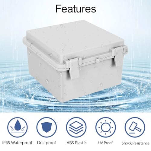 LMioEtool Junction Box, ABS Plastic IP65 Waterproof Dustproof Universal Electrical Enclosure Hinged Shell Outdoor and Indoor Usage Project Box, 5.9"x 5.9"x 3.5"(150x150x90mm), Grey - Image 3