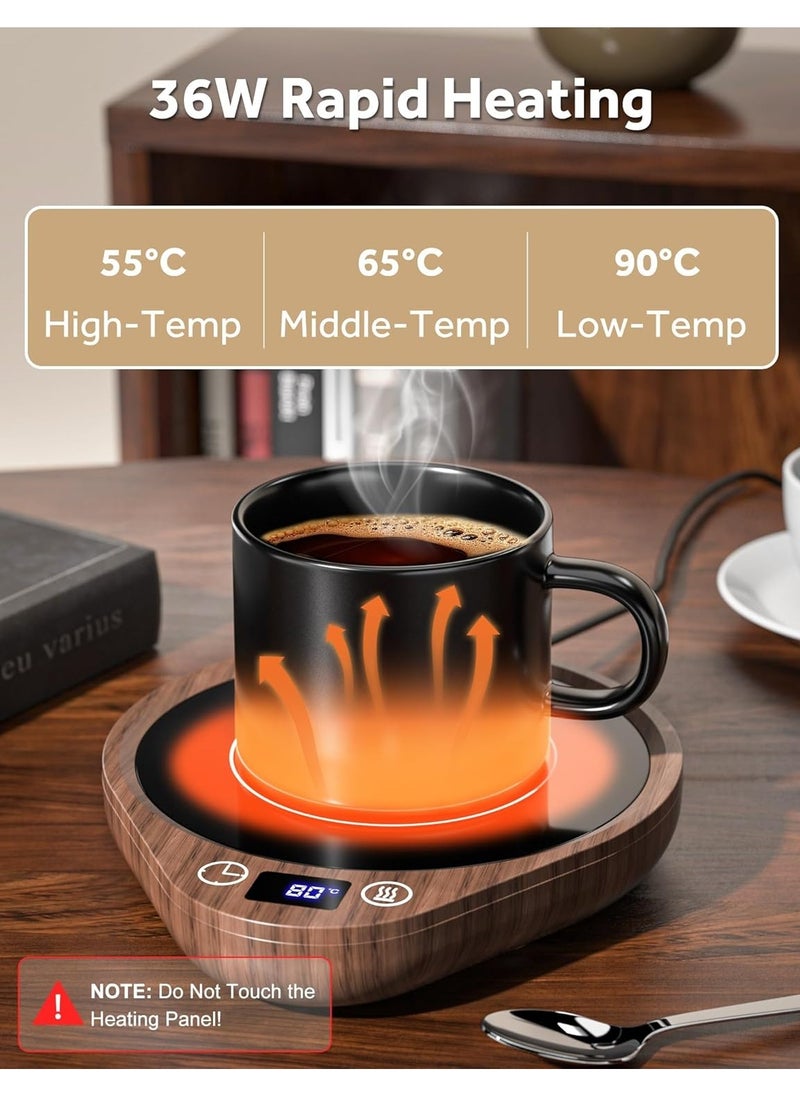 XICEN - Coffee Cup Heater, Smart Cup Warmers, Thermostatic Mug Warmer for Desk, 3 Heat Settings, 4H Auto Shut Off, Efficient Heats Up Quickly Coffee Cup Warmer for Home and Office (Wood grain color) - Image 1