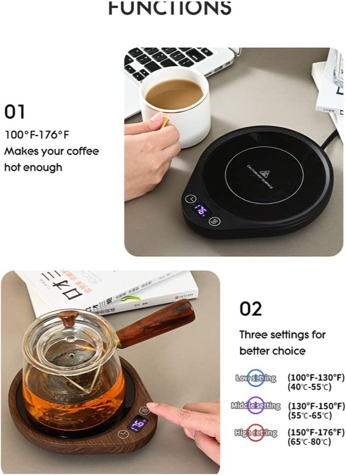 XICEN - Coffee Cup Heater, Smart Cup Warmers, Thermostatic Mug Warmer for Desk, 3 Heat Settings, 4H Auto Shut Off, Efficient Heats Up Quickly Coffee Cup Warmer for Home and Office (Wood grain color) - Image 1