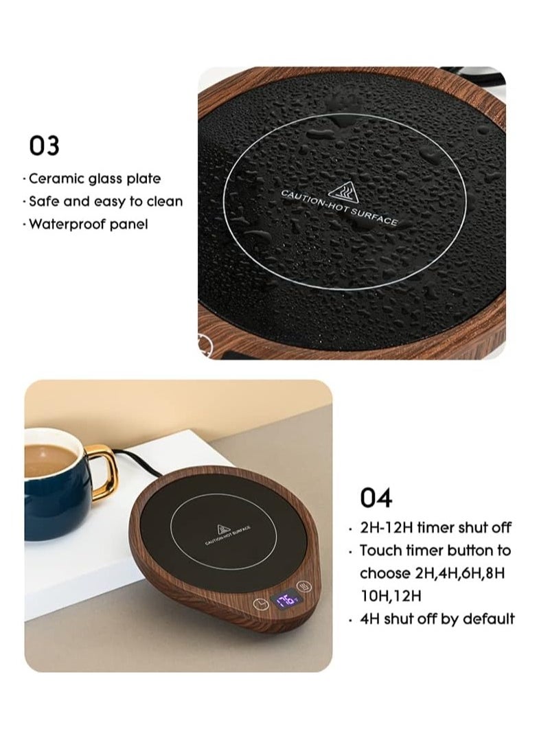 XICEN - Coffee Cup Heater, Smart Cup Warmers, Thermostatic Mug Warmer for Desk, 3 Heat Settings, 4H Auto Shut Off, Efficient Heats Up Quickly Coffee Cup Warmer for Home and Office (Wood grain color) - Image 1