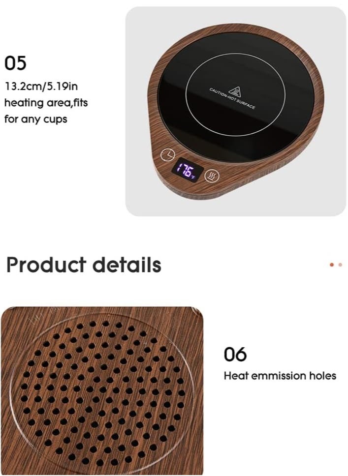 XICEN - Coffee Cup Heater, Smart Cup Warmers, Thermostatic Mug Warmer for Desk, 3 Heat Settings, 4H Auto Shut Off, Efficient Heats Up Quickly Coffee Cup Warmer for Home and Office (Wood grain color) - Image 1
