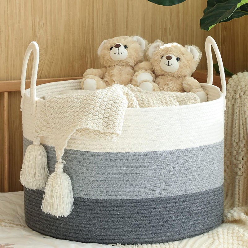 Cotton Rope Storage Basket Woven Clothes Basket Toy Laundry Basket Large Capacity Clothes Storage Storage Frame Organize Groceries Box - Image 5