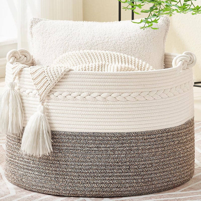 Cotton Rope Storage Basket Woven Clothes Basket Toy Laundry Basket Large Capacity Clothes Storage Storage Frame Organize Groceries Box - Image 3