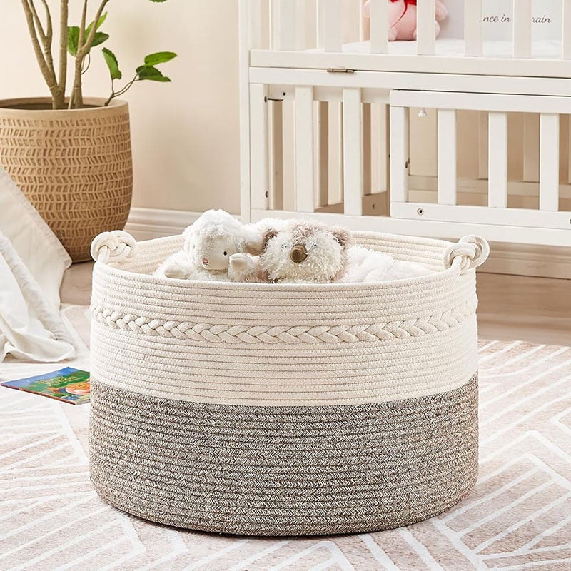 Cotton Rope Storage Basket Woven Clothes Basket Toy Laundry Basket Large Capacity Clothes Storage Storage Frame Organize Groceries Box - Image 2