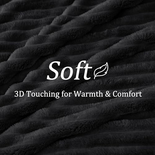 BEDELITE Fleece Throw Blanket for Couch - 300GSM Soft & Warm Fluffy Black Blanket, Decorative and Giftable Striped Blankets for Women, Men, 50"x60" - Image 4