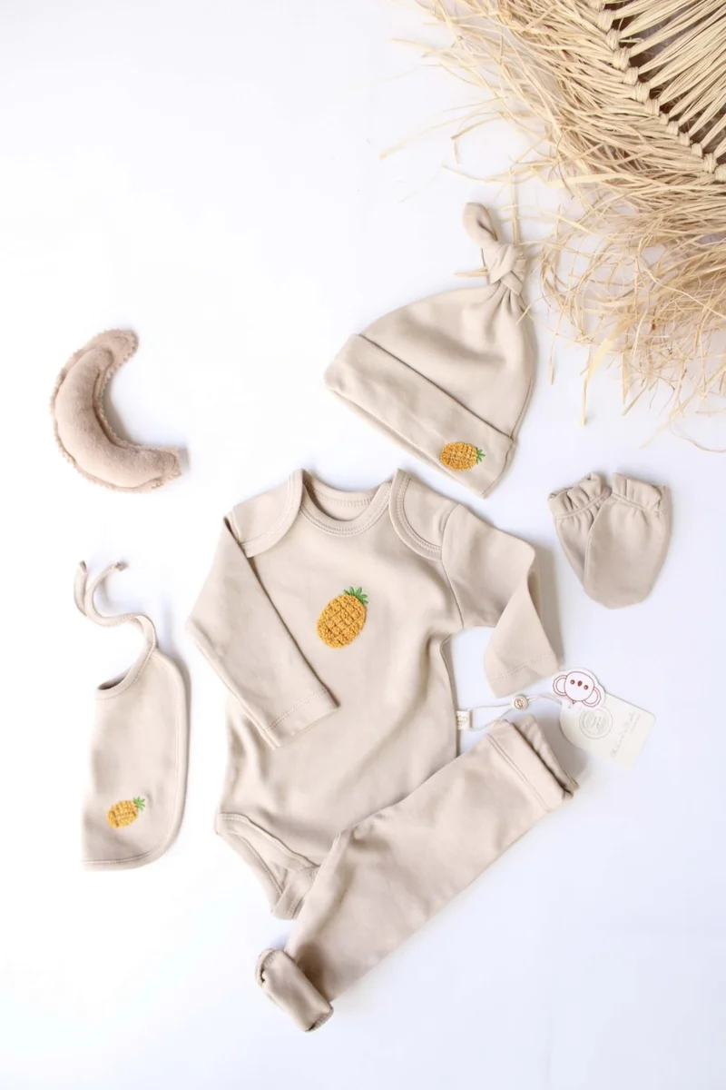 Ohlala Koala Pineapple Embroidered 5-Piece Long Sleeve Newborn Set
