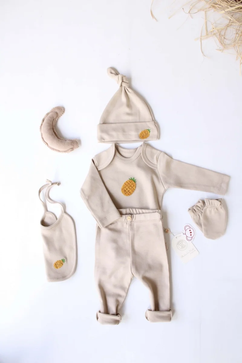 Ohlala Koala Pineapple Embroidered 5-Piece Long Sleeve Newborn Set