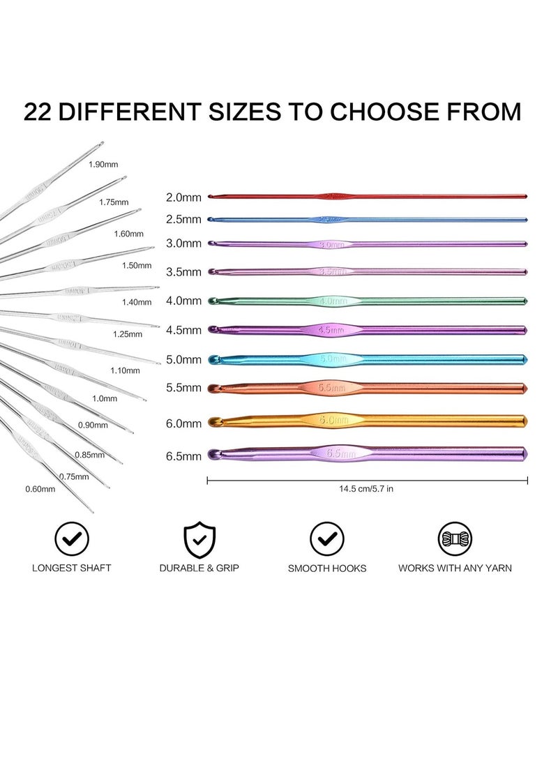 Zikra Crochet Hook Set, 22 Pcs Knitting Needles Craft, Weave Yarn Set 0.6mm - 6.5mm, Large-Eye Blunt Needles, Stainless Steel Yarn Knitting Needles, Sewing Needles [Purple Travel Bag] - Image 4