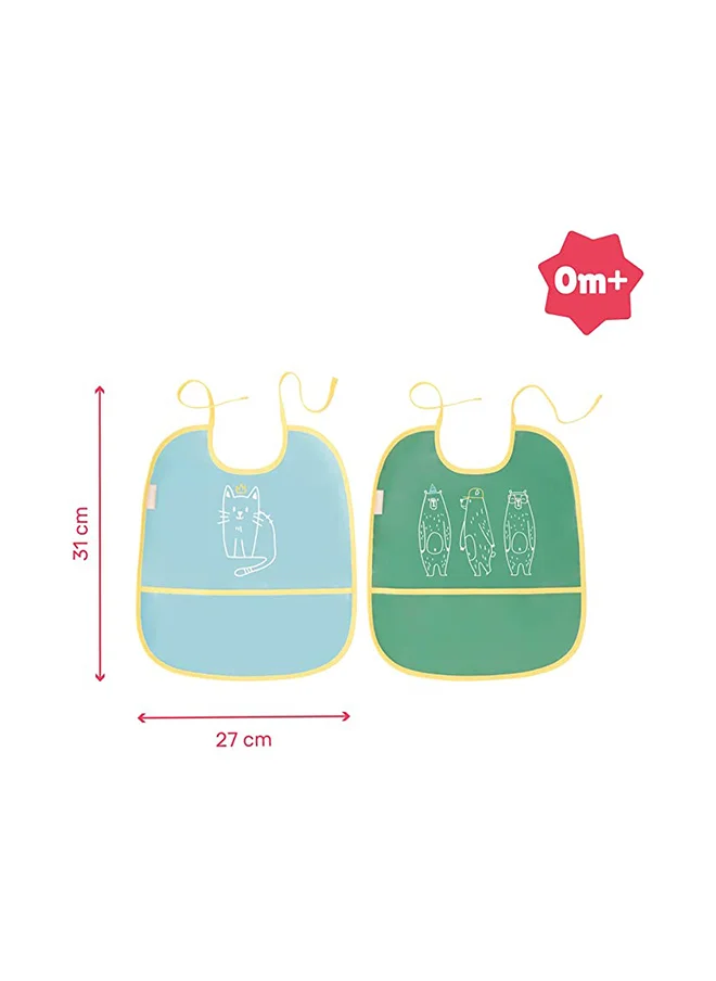 Badabulle Set Of 2 Soft Bibs, Waterproof With Recuperator