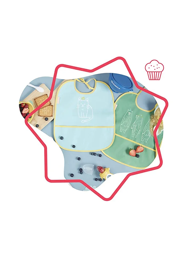Badabulle Set Of 2 Soft Bibs, Waterproof With Recuperator