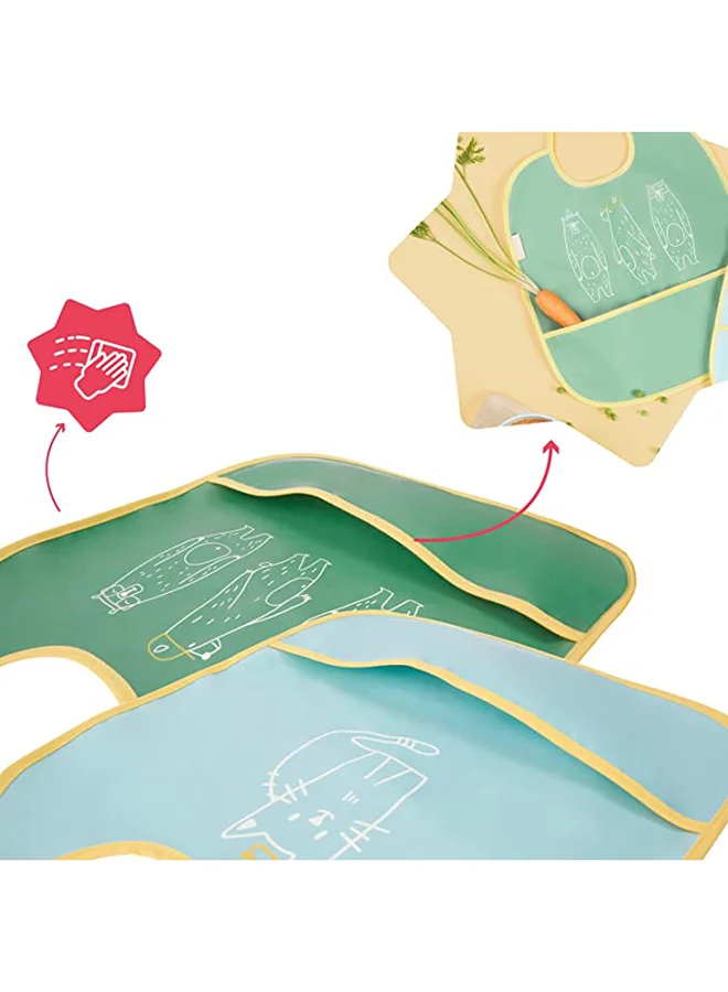Badabulle Set Of 2 Soft Bibs, Waterproof With Recuperator