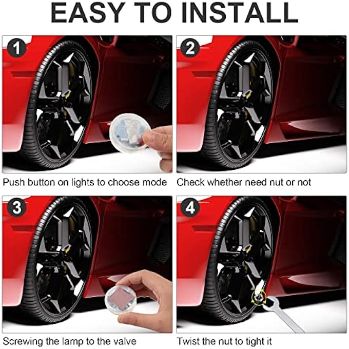 MAKINGTEC Car Tire Lights Solar Energy Waterproof Motion Sensors Flashing Colorful Led Wheel Lamp Bulb Schrader Valve Cap Lights For Car Auto Motorcycles Bicycles 4 Pcs - Image 5