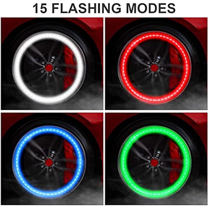 MAKINGTEC Car Tire Lights Solar Energy Waterproof Motion Sensors Flashing Colorful Led Wheel Lamp Bulb Schrader Valve Cap Lights For Car Auto Motorcycles Bicycles 4 Pcs - Image 3