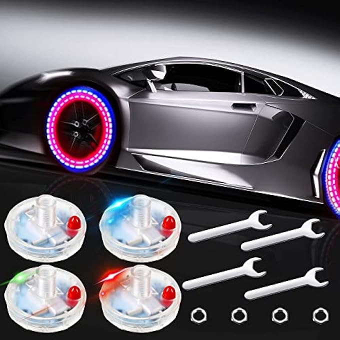 MAKINGTEC Car Tire Lights Solar Energy Waterproof Motion Sensors Flashing Colorful Led Wheel Lamp Bulb Schrader Valve Cap Lights For Car Auto Motorcycles Bicycles 4 Pcs - Image 1