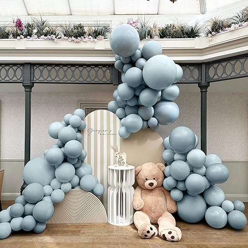 IHEPYQ Double Stuffed Dusty Blue Balloons Complete Slate Blue Balloon Arch Kit with Various Sizes 18in 12in 5in Perfect for Birthdays Baby Showers Gender Reveals and Neutral Parties - Image 1