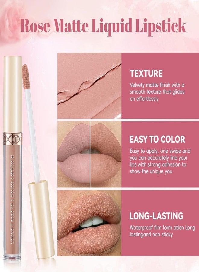 Noerrors 3 in 1 Nude Peach Lip Kit with Beige Liquid Lipstick Hydrating Lip Gloss Liner Trio, Matte Velvet Lip Glaze Moisturizing Lip Gloss and Creamy Lip Pencil Set, Long Wear Glossy Pale Lip Combo - Image 5