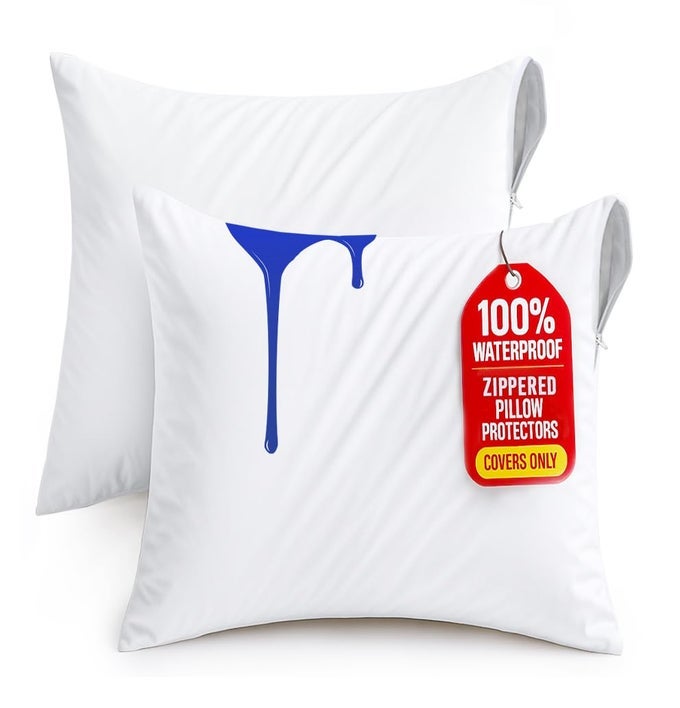 WATERPROOF THROW PILLOW PROTECTORS NO PILLOW INSERTS WITH ZIPPER 20 X 20 INCHES 2 PACK WHITE BED BUG PROOF OUTDOOR BED COUCH DECORATIVE PILLOW ENCASEMENT COVERS