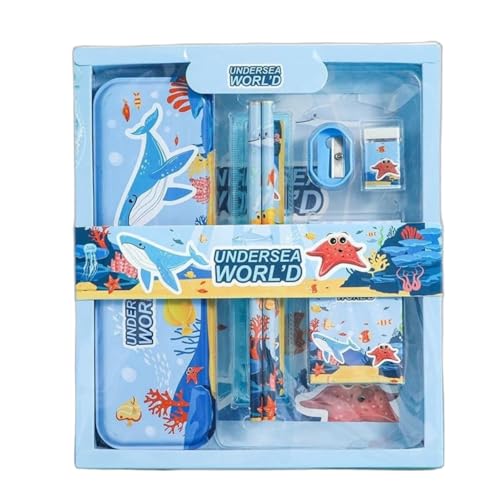Tusmad Stationery Set for Kids – 12 Pcs School Supplies Kit with Pencil Case, Pencils, Eraser, Sharpener, Ruler & More – Cute Return Gift for Girls Ages 6–12 Years (Blue Color) - Image 1
