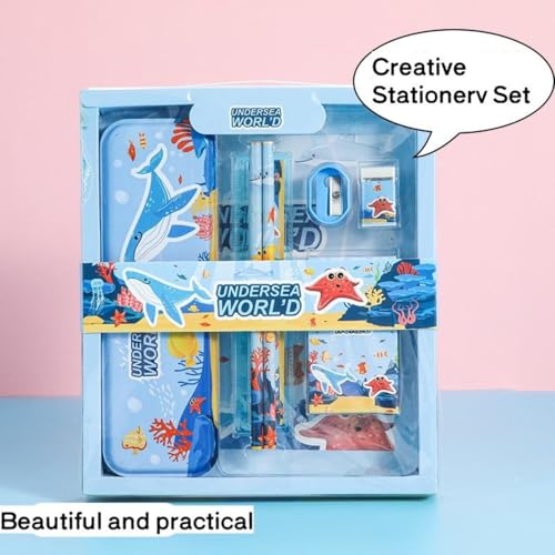 Tusmad Stationery Set for Kids – 12 Pcs School Supplies Kit with Pencil Case, Pencils, Eraser, Sharpener, Ruler & More – Cute Return Gift for Girls Ages 6–12 Years (Blue Color) - Image 2
