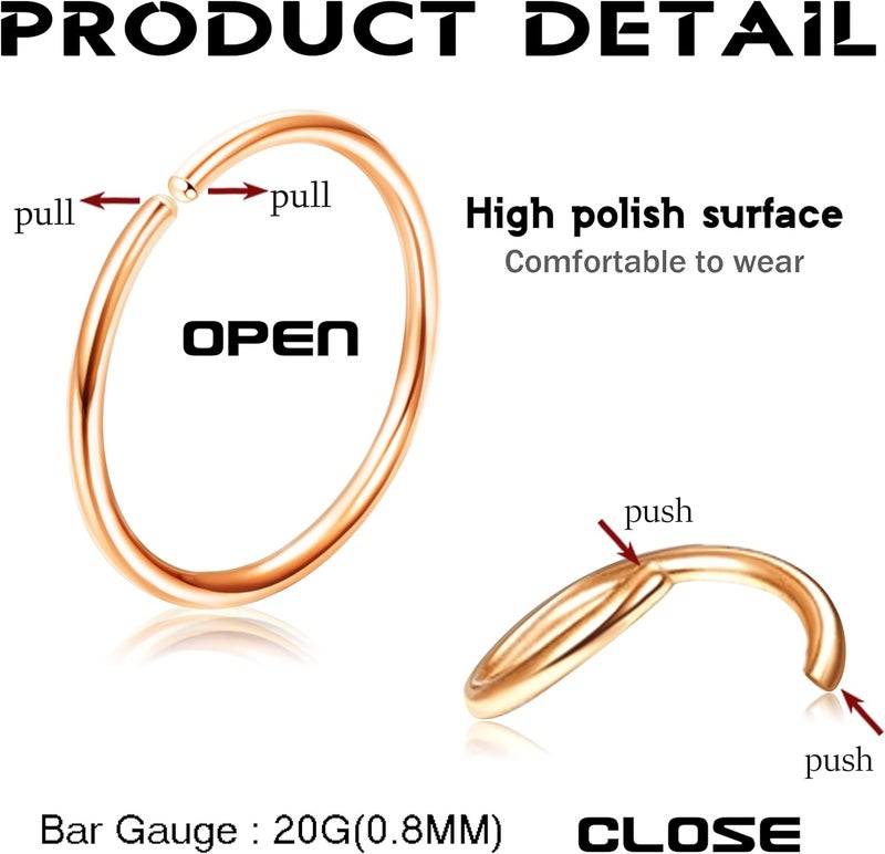 Drperfect 36Pcs 20G Nose Ring Hoop for Women Men 316L Stainless Steel Helix Tragus Lip Septum Ring Cartilage Earring Hoop Piercing Jewelry - Image 2
