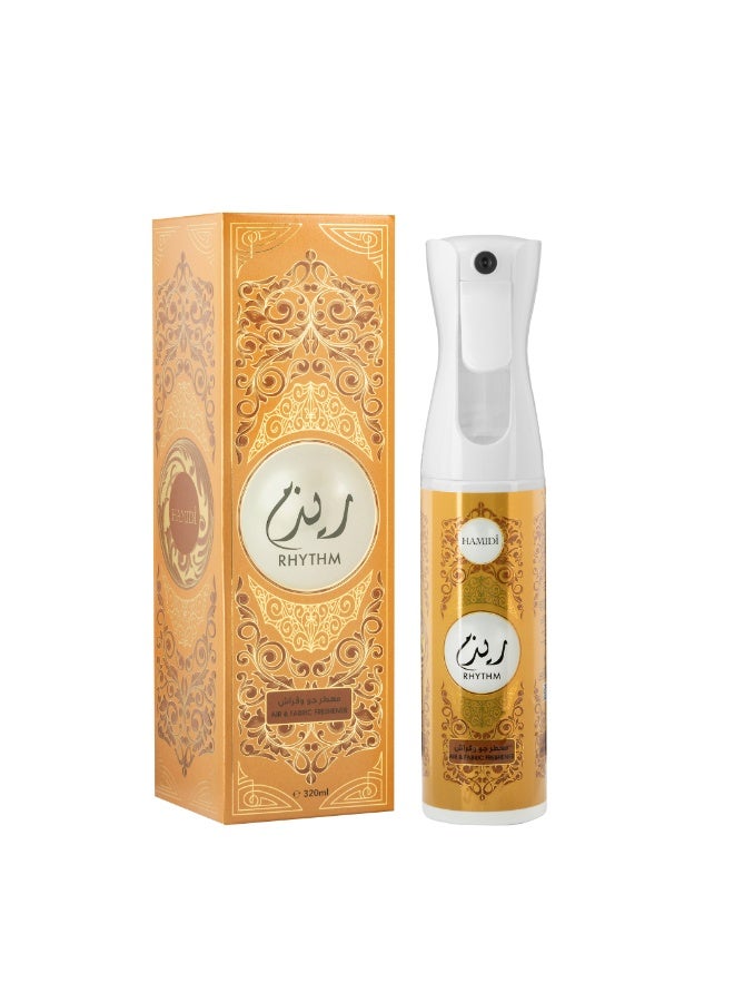Hamidi Rhythm Air & Fabric Freshener Spray 320ml – Pear, Bergamot, Lotus, Jasmine & Musk Fragrance, Long-Lasting Odor Neutralizer for Home, Office, Curtains & Upholstery - Image 1