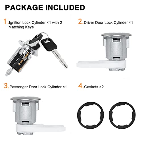 DORAIBACE C-42-150+DP-42-122 Chrome Ignition Switch Lock Cylinder&2 Chrome Door Locks Cylinders W/2 Keys for Ford F150/F250/F350 Pickup 1992-95, Bronco,E150/250/350 1992-95,Ranger 1995& Mercury Grand Marquis - Image 3