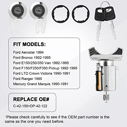 DORAIBACE C-42-150+DP-42-122 Chrome Ignition Switch Lock Cylinder&2 Chrome Door Locks Cylinders W/2 Keys for Ford F150/F250/F350 Pickup 1992-95, Bronco,E150/250/350 1992-95,Ranger 1995& Mercury Grand Marquis - Image 4