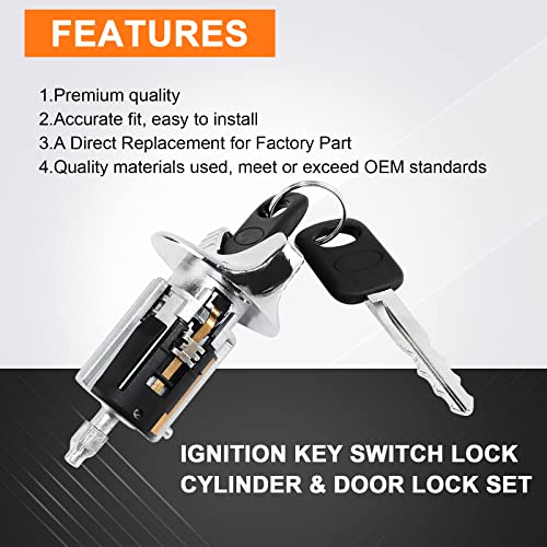 DORAIBACE C-42-150+DP-42-122 Chrome Ignition Switch Lock Cylinder&2 Chrome Door Locks Cylinders W/2 Keys for Ford F150/F250/F350 Pickup 1992-95, Bronco,E150/250/350 1992-95,Ranger 1995& Mercury Grand Marquis - Image 2