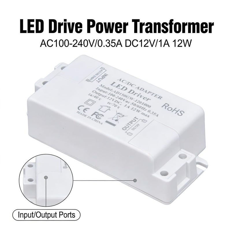 Low Voltage Transformer Led Driver Power Supply, 12W AC100-240V to DC12V 1A Compact Size - Safety Enclosed Design, Overcurrent Protection, Ideal for Indoor LED Lighting - Image 2