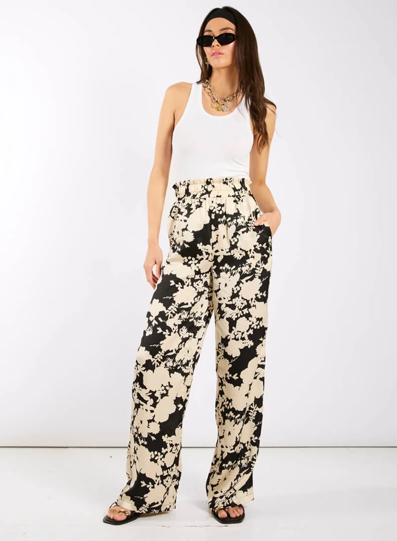 Needs No Label  Black and Ivory Printed Co-ord Wide Trousers for Women | Best Price UAE