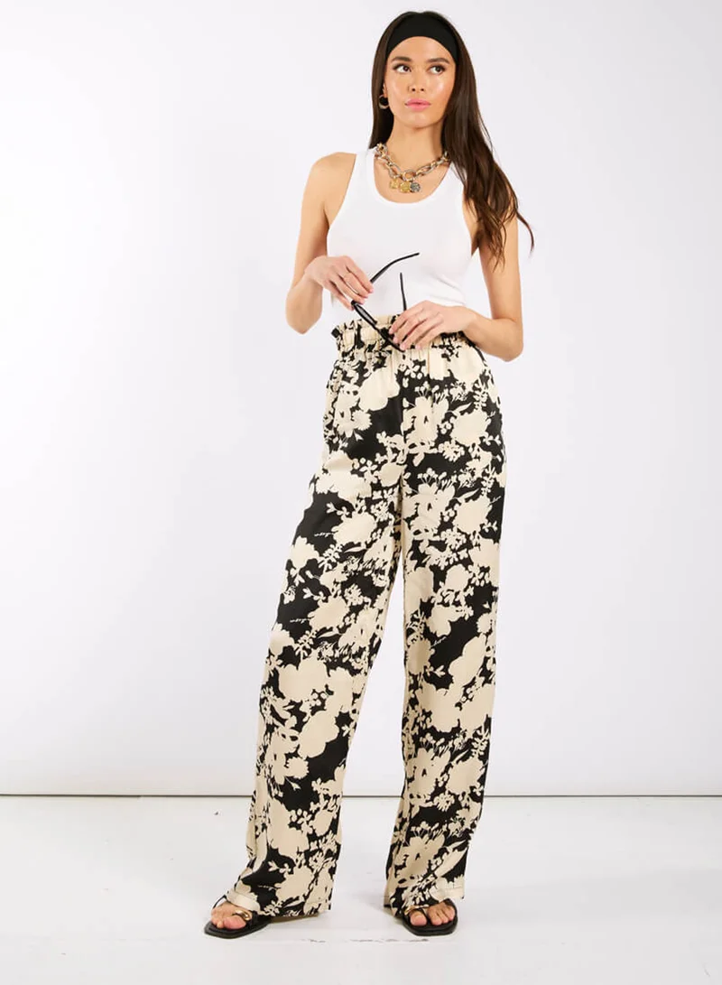 Black and Ivory Printed Co-ord Wide Trousers