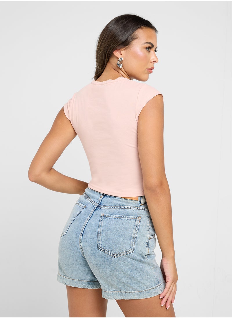 Ginger Basics - Lace Trim Ribbed Fitted T-Shirt - Image 1