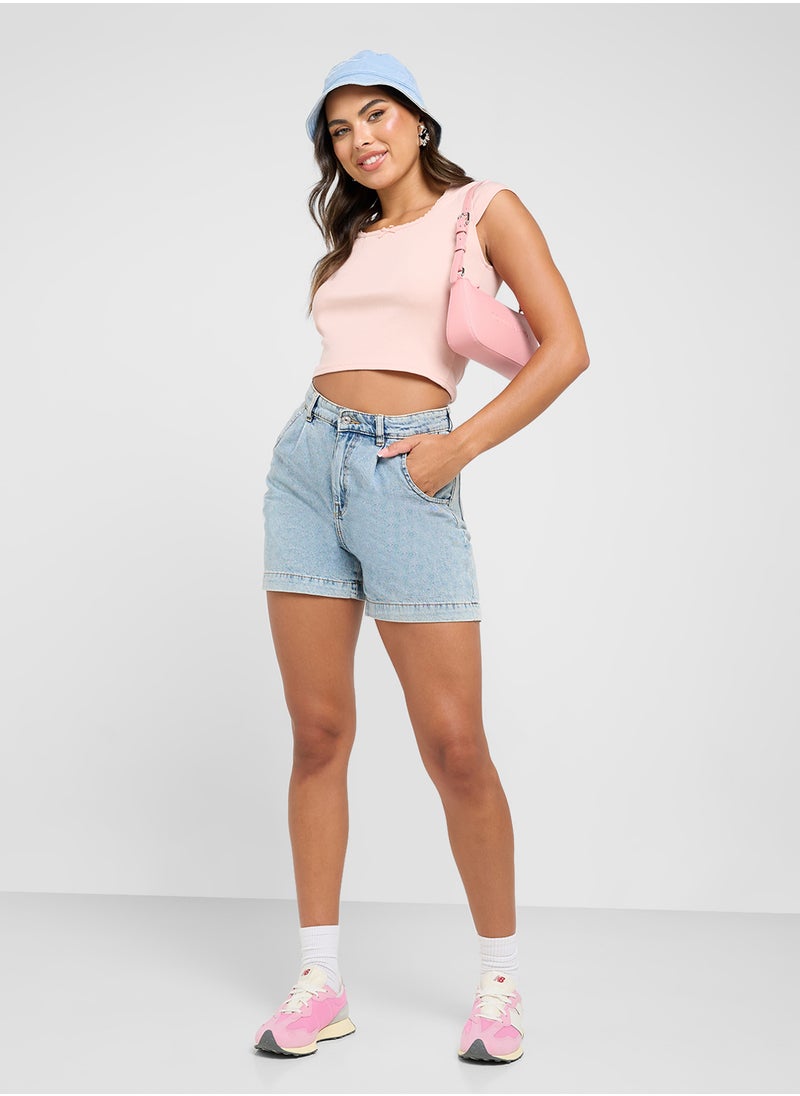 Ginger Basics - Lace Trim Ribbed Fitted T-Shirt - Image 1