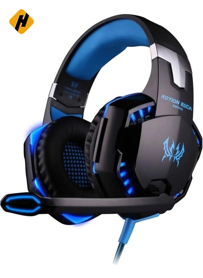 HuHa G2000 Gaming Headphone Headset Stereo Bass Over-ear Headband Mic PC Blue  - Image 1