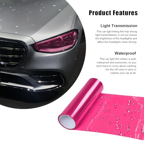 Suvnie 12 × 48 Inch Car Light Tint Film, Shiny Chameleon Headlights Tail Lights Fog Lights Films with Squeeze & Cutter, Self Adhesive Vinyl Film Sticker Sheet Roll Car Accessories (Pink) - Image 4