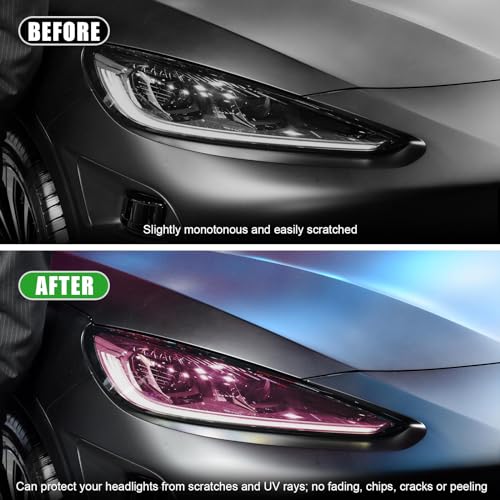 Suvnie 12 × 48 Inch Car Light Tint Film, Shiny Chameleon Headlights Tail Lights Fog Lights Films with Squeeze & Cutter, Self Adhesive Vinyl Film Sticker Sheet Roll Car Accessories (Pink) - Image 3