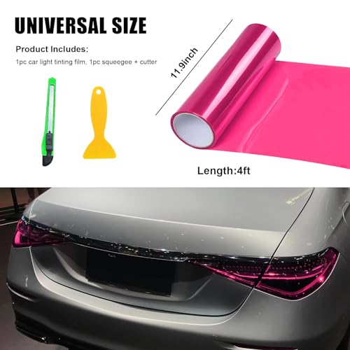 Suvnie 12 × 48 Inch Car Light Tint Film, Shiny Chameleon Headlights Tail Lights Fog Lights Films with Squeeze & Cutter, Self Adhesive Vinyl Film Sticker Sheet Roll Car Accessories (Pink) - Image 2