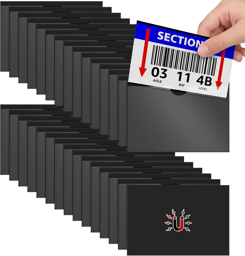 Gilprop 30 Pcs Magnetic Label Holders Pallet Rack 5.3 x 3.7 Inch Magnetic Labels for Shelving Clear Business Card Holders with Magnet File Cabinet Holder Magnet for Whiteboard Bins Office Gift(Black) - Image 1