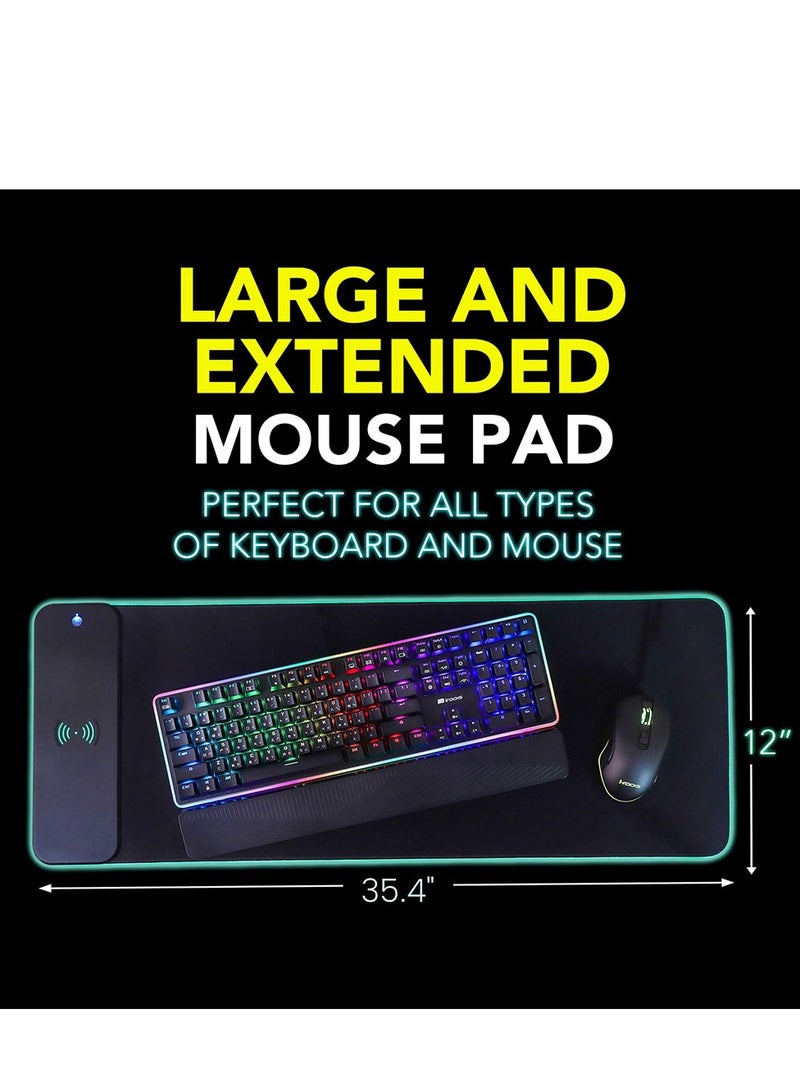 SYOSI Mouse Pad, Gaming Large Mouse Pads for Keyboard and Mouse Extended RGB Mouse Mat, 10 Lighting Modes, Waterproof, Non-Slip Rubber Base Mousepads for Desk Computer PC Laptop (31.4 X 12 Inch)  - Image 5