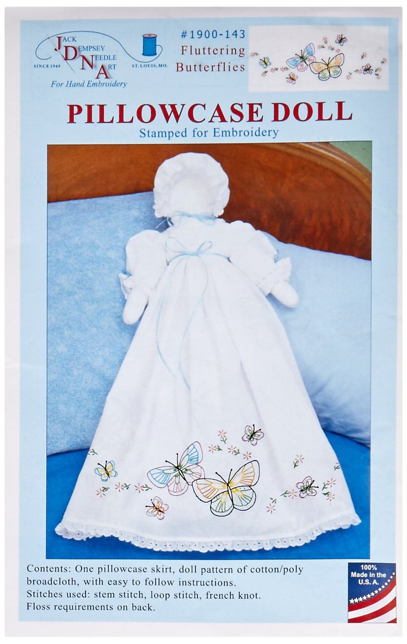 Jack Dempsey Needle Art Jack Dempsey Stamped White Pillowcase Doll Kit, Fluttering Butterflies - Image 1