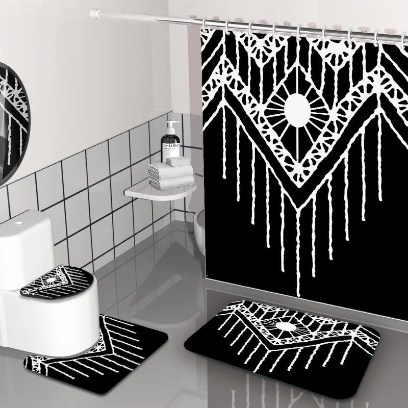 Y&D Summer Anne's  Retro Bohemian Style Bathroom 4PCS Set Shower Curtain Rug Set - Image 4